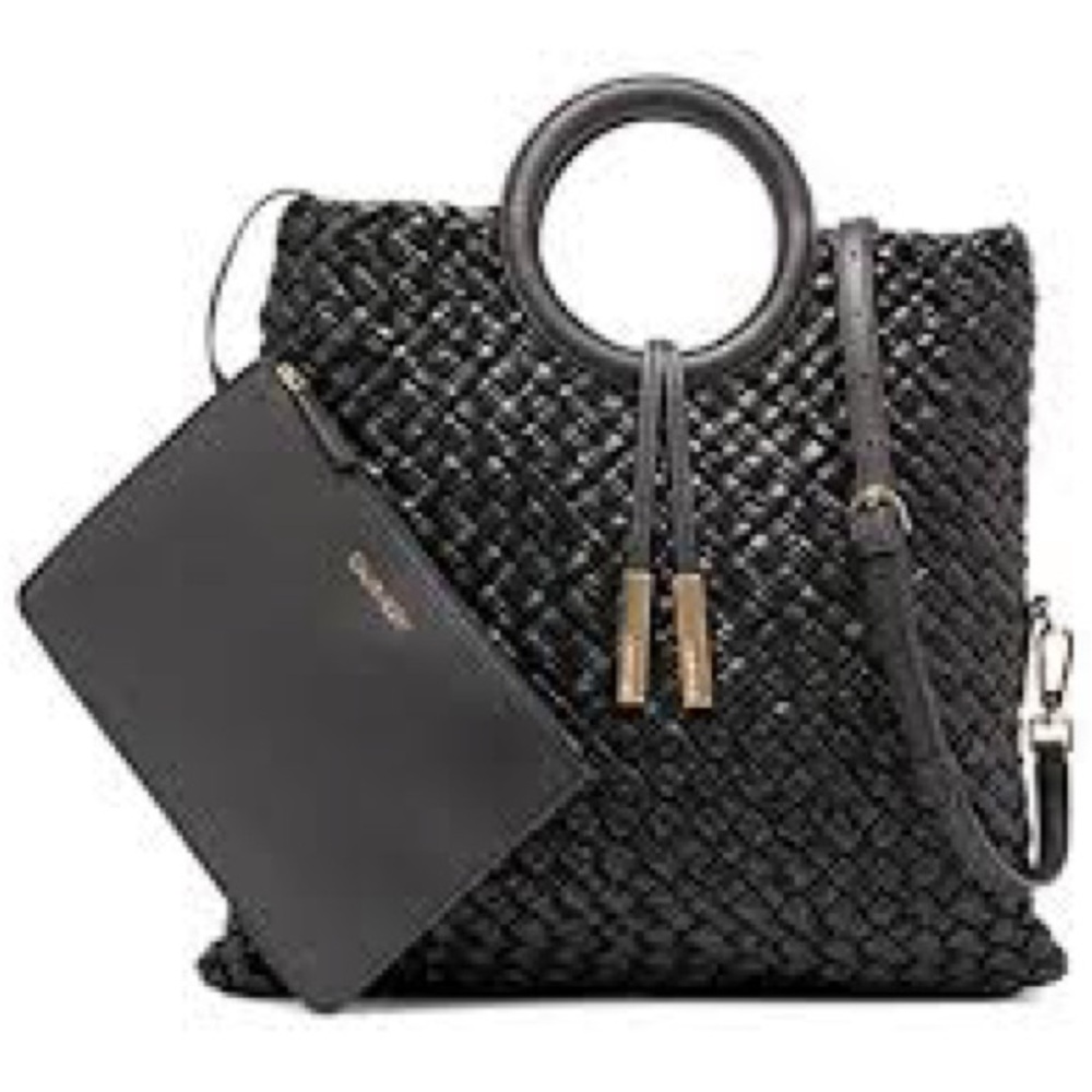 Calvin Klein Black Woven Tote with Pouch